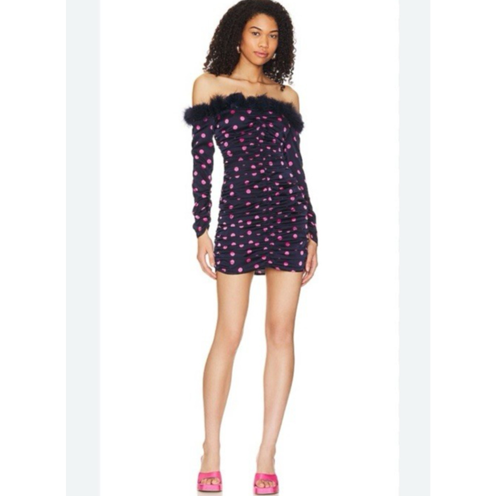 Majorelle Dana Feather Dress Small Pink Navy Polka Dots